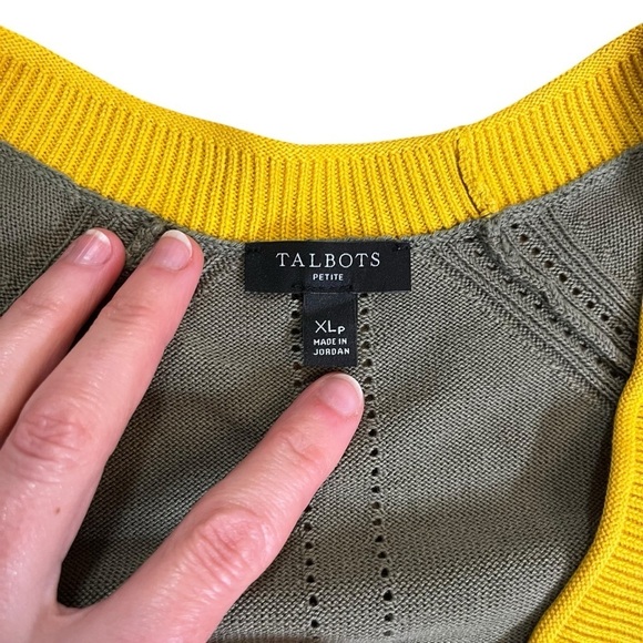 Talbots Olive Green Cardigan with Yellow and Blue Accents Sz XL Petite - Picture 3 of 7